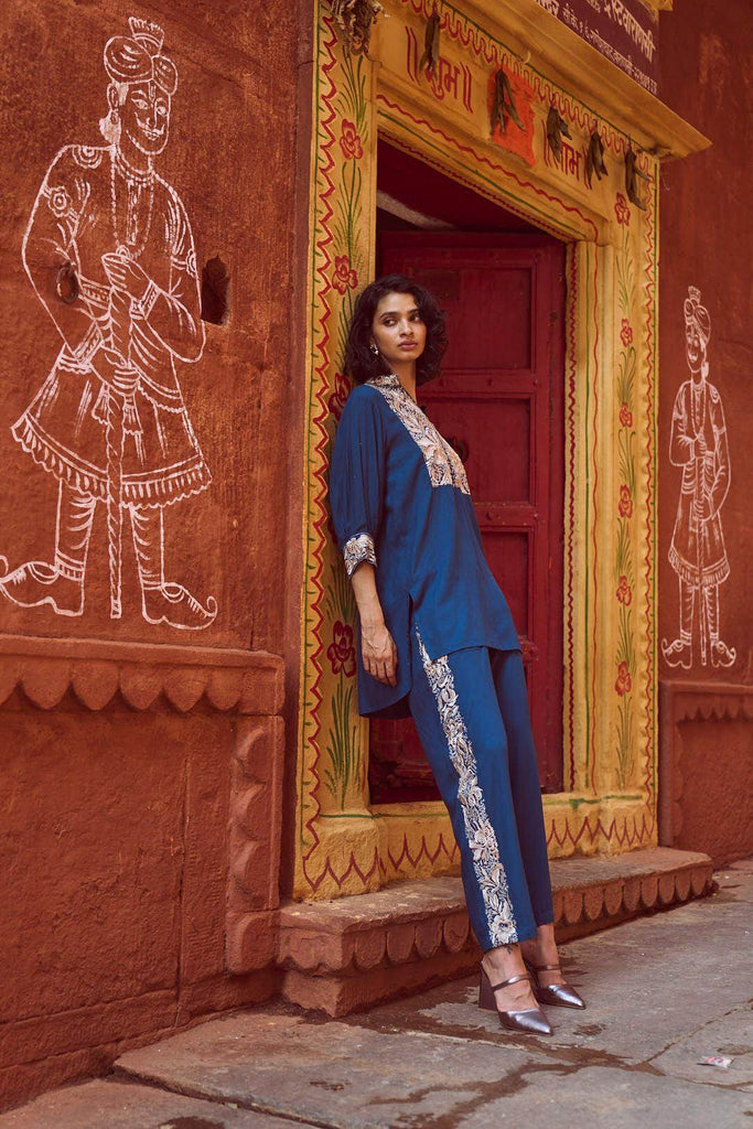 EMBROIDERED TEAL PANT SET - dash and dot dash and dot