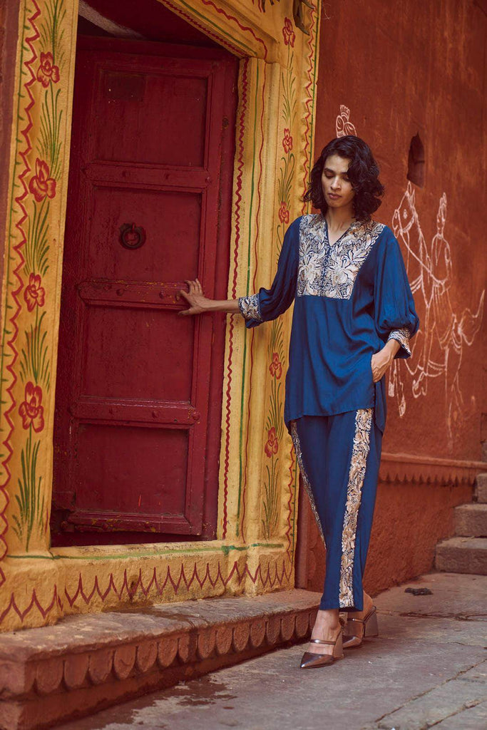 EMBROIDERED TEAL PANT SET - dash and dot dash and dot