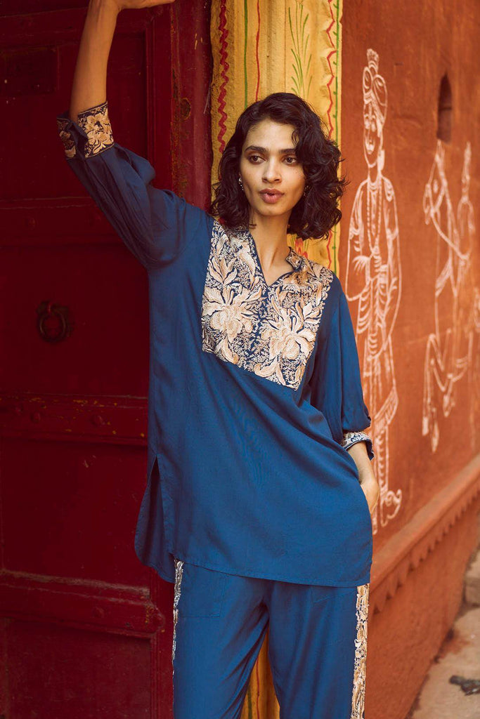 EMBROIDERED TEAL TOP - dash and dot dash and dot