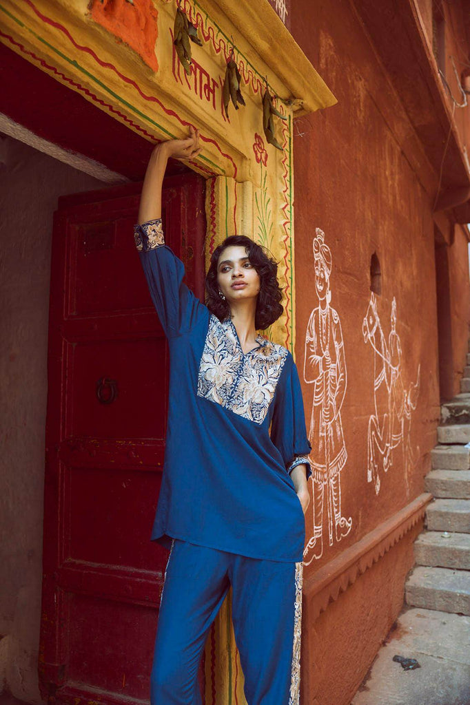 EMBROIDERED TEAL TOP - dash and dot dash and dot