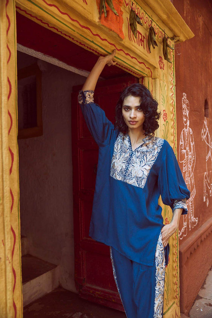 EMBROIDERED TEAL PANT SET - dash and dot dash and dot