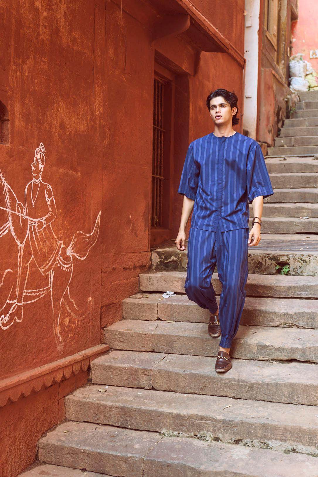 STRIPE BOX PLEATED PANT - dash and dot