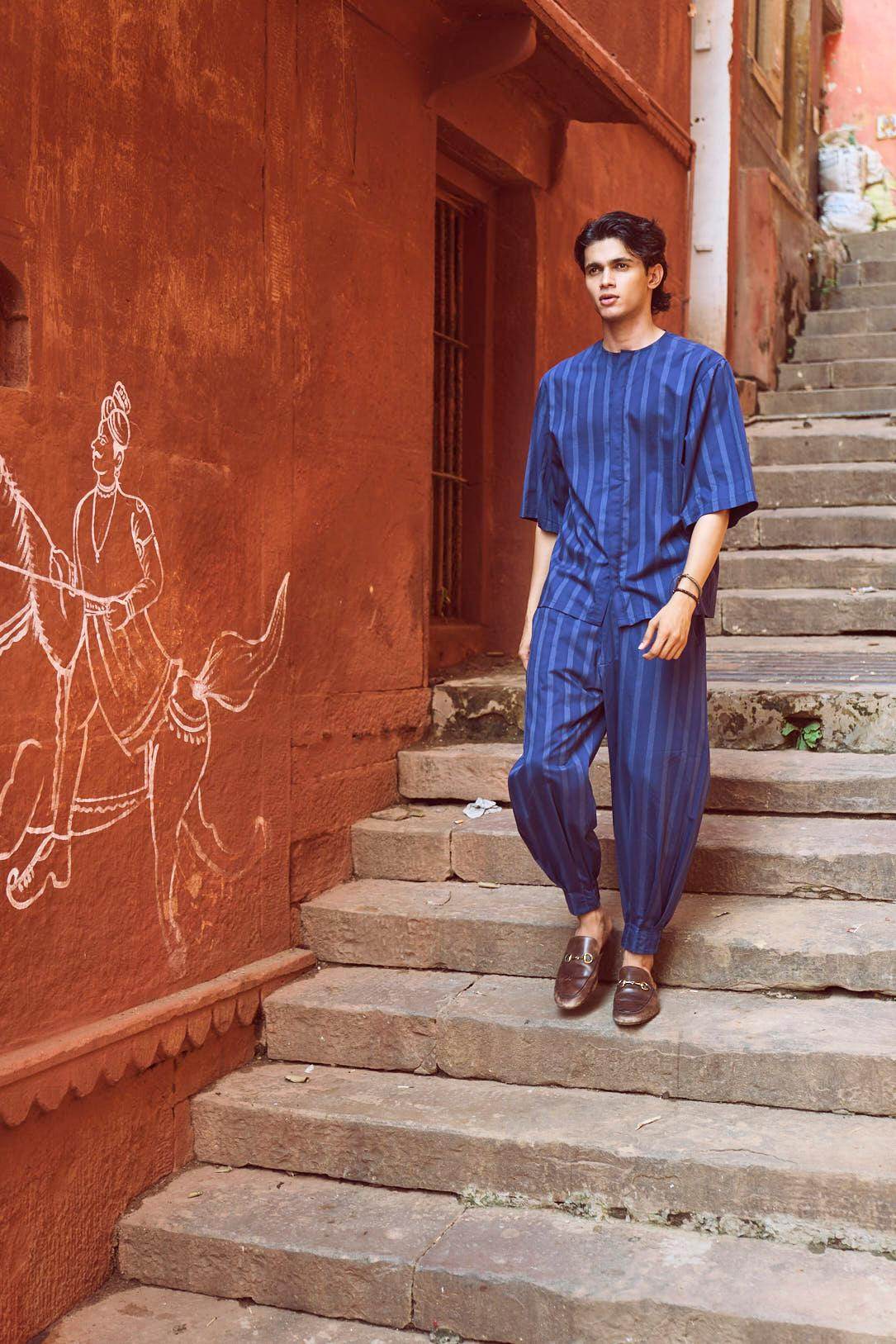 STRIPE BOX PLEATED PANT - dash and dot