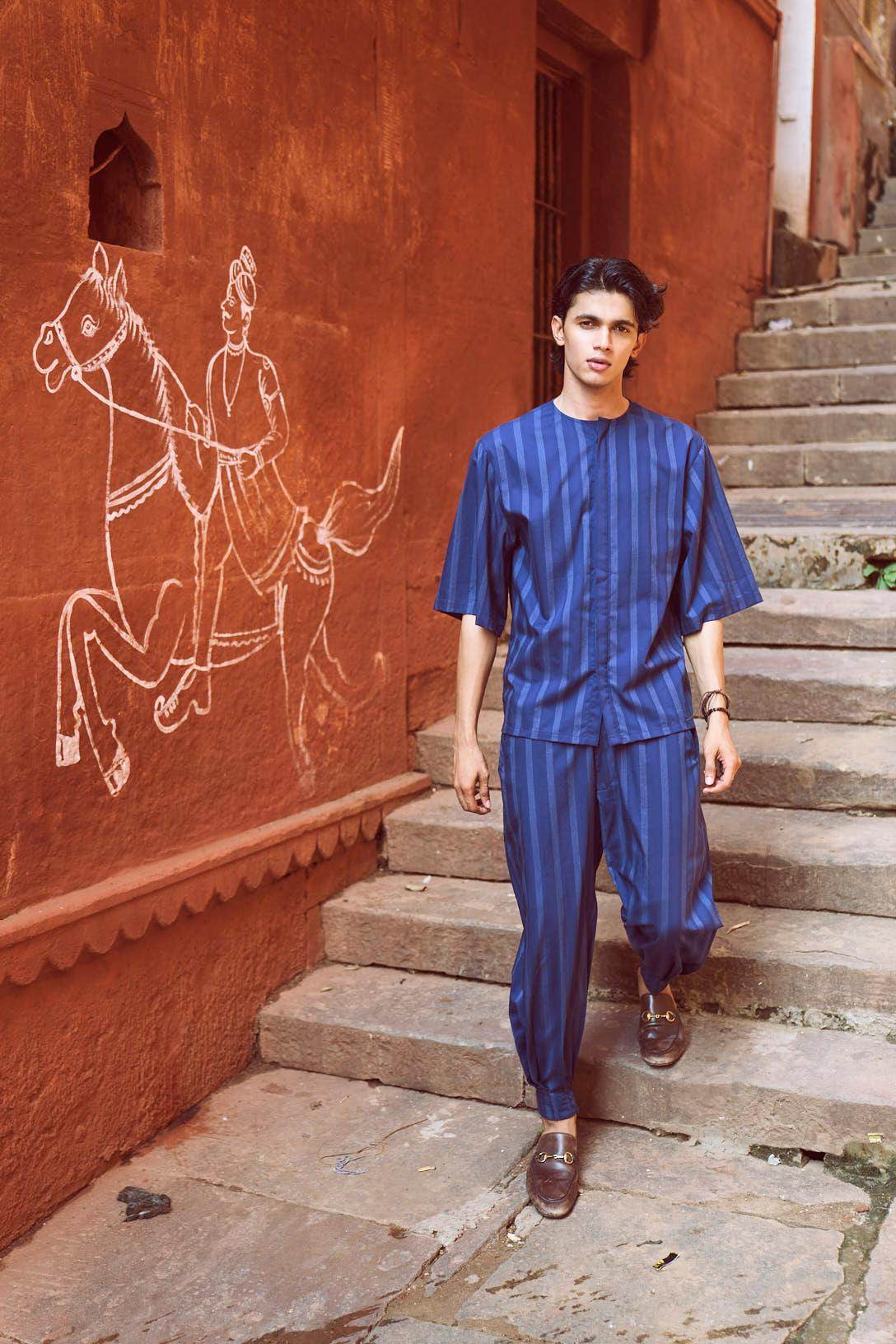 STRIPE BOX PLEATED PANT - dash and dot