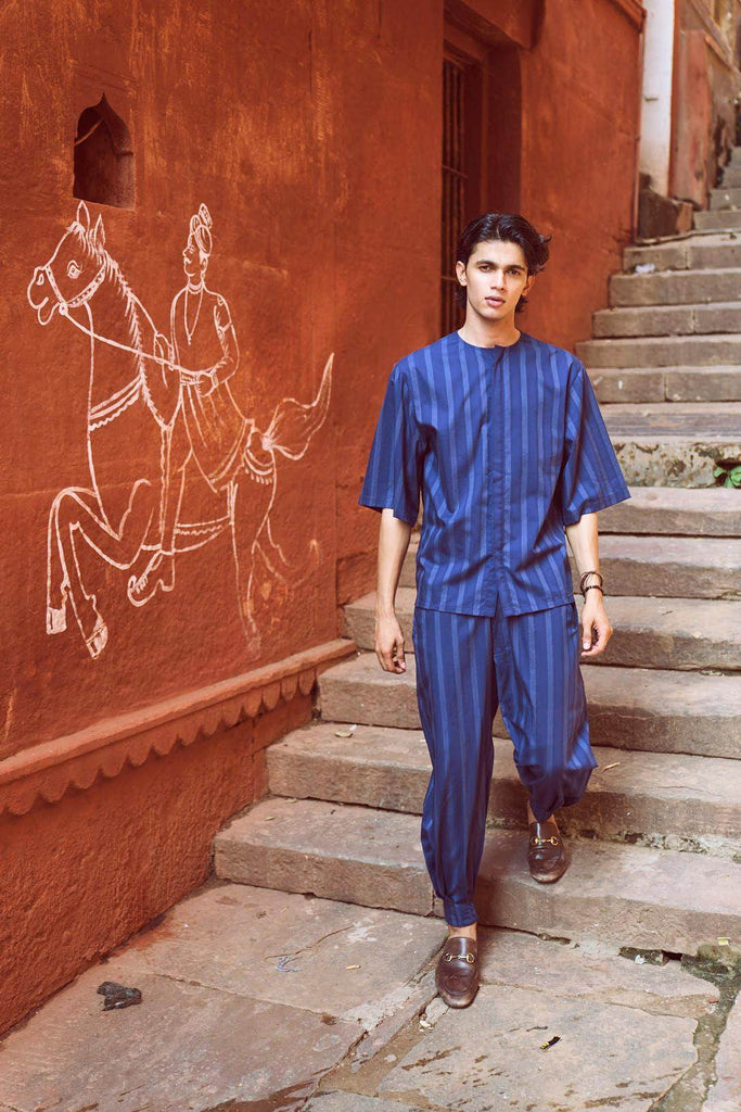 STRIPE BOX PLEATED PANT - dash and dot dash and dot