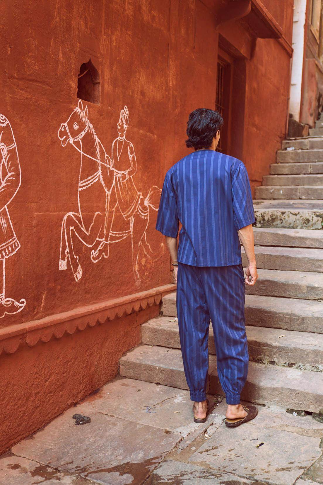 STRIPE BOX PLEATED PANT - dash and dot