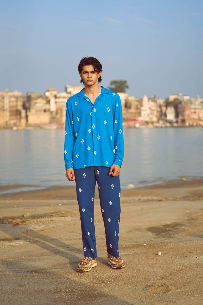 BLUE IKKAT PRINT PANT - dash and dot dash and dot