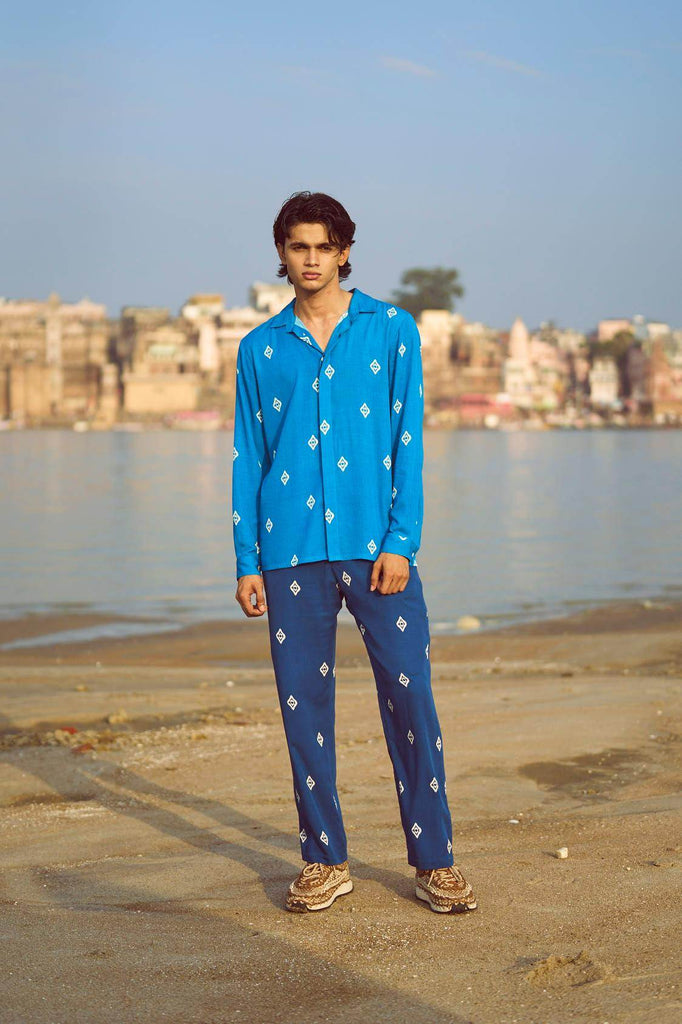 BLUE IKKAT PRINT PANT - dash and dot dash and dot