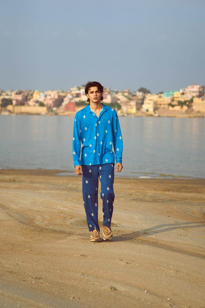 BLUE IKKAT PRINT SHIRT - dash and dot dash and dot