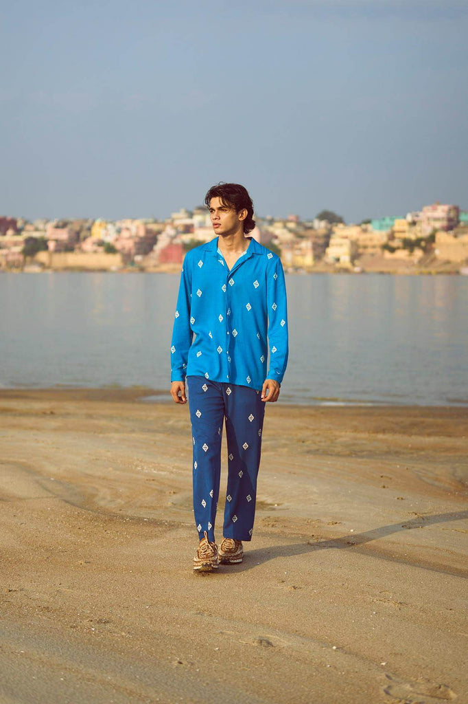 BLUE IKKAT PRINT PANT - dash and dot dash and dot