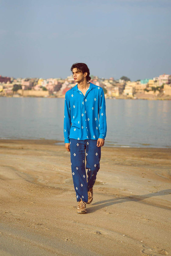 BLUE IKKAT PRINT SHIRT - dash and dot dash and dot