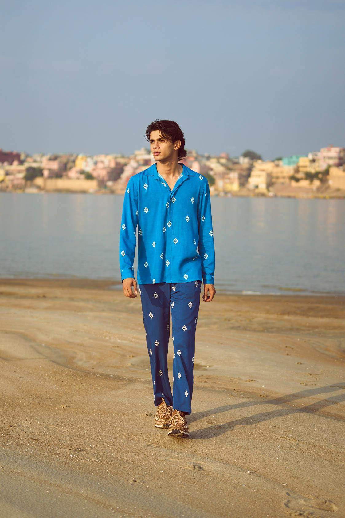 BLUE IKKAT PRINT SHIRT - dash and dot