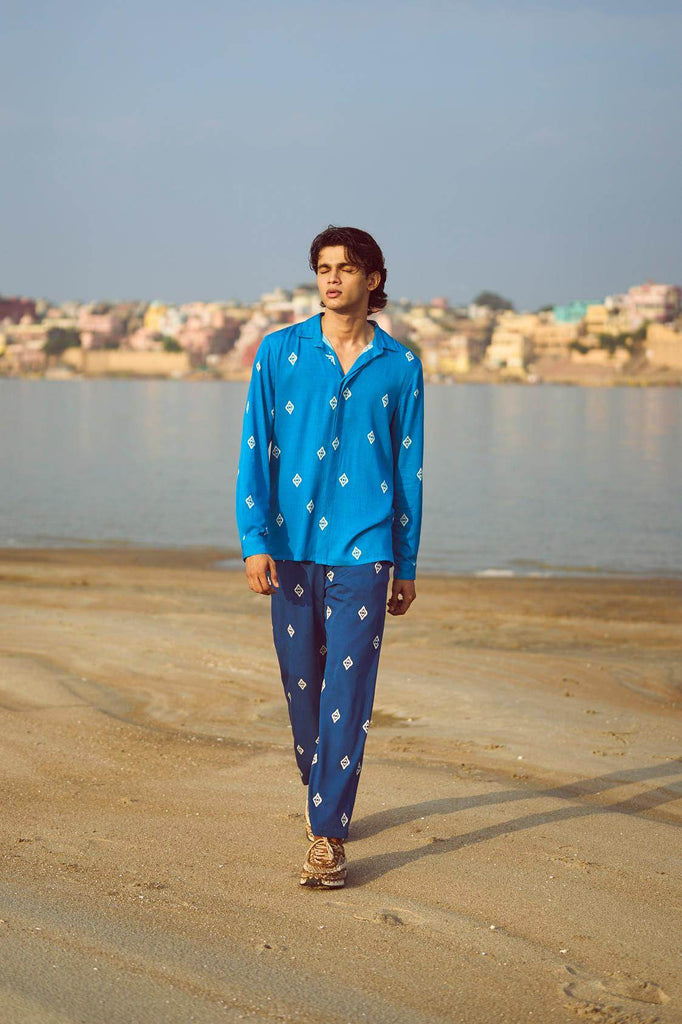 BLUE IKKAT PRINT PANT - dash and dot dash and dot