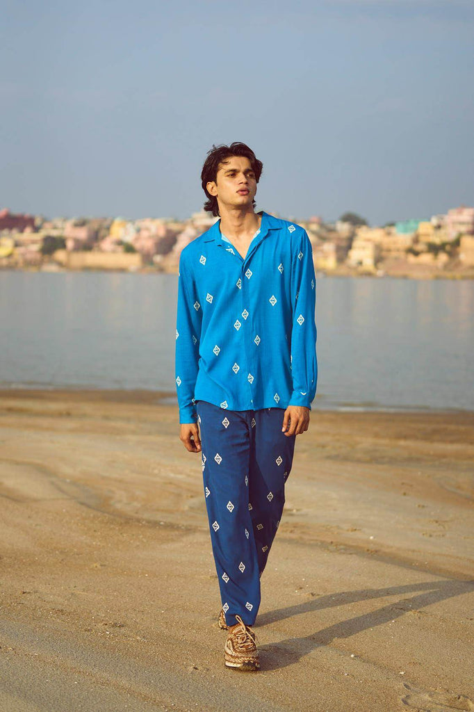 BLUE IKKAT PRINT PANT - dash and dot dash and dot