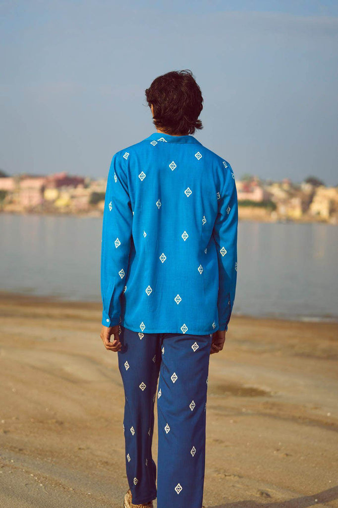 BLUE IKKAT PRINT PANT - dash and dot dash and dot