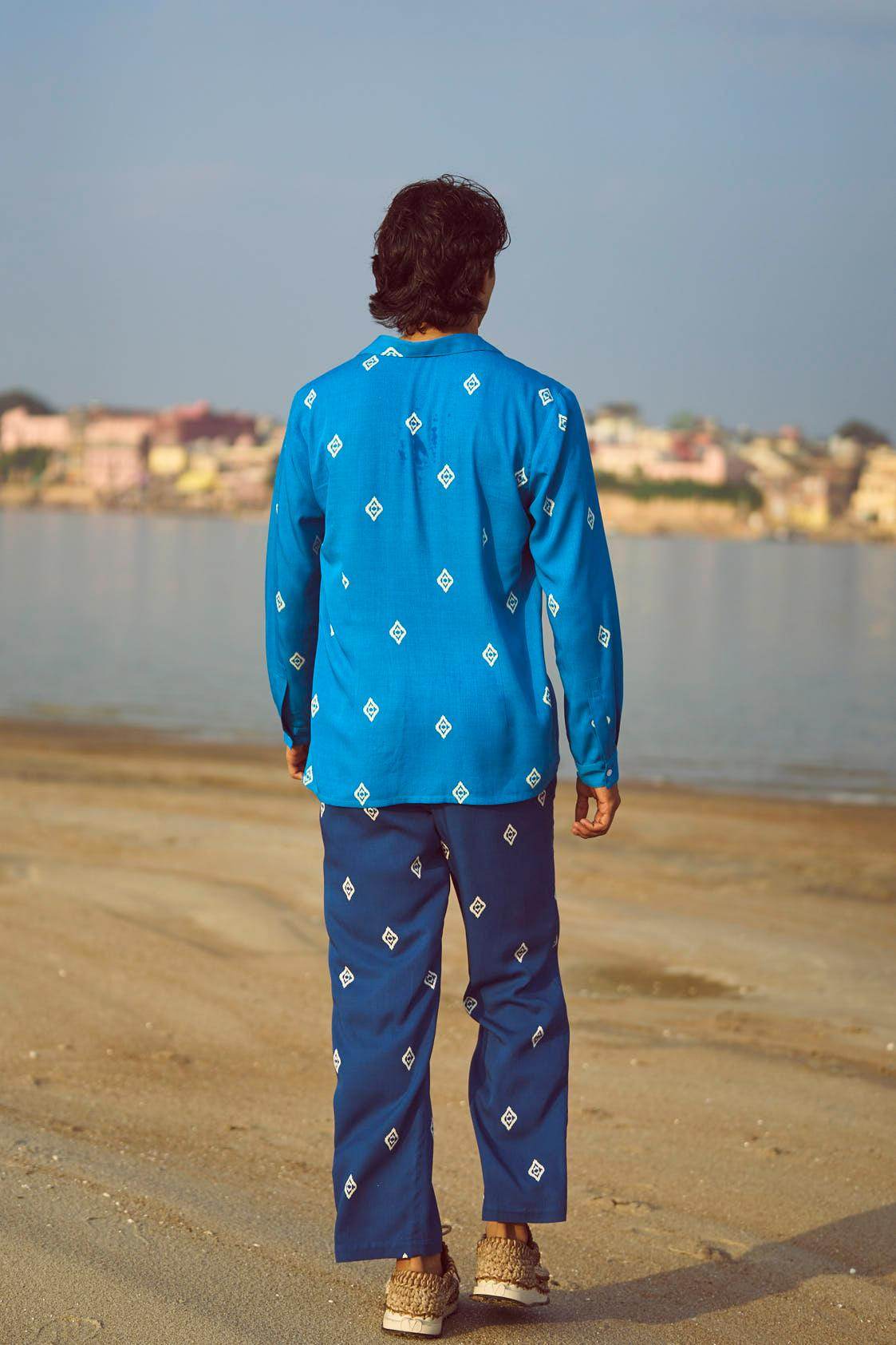 BLUE IKKAT PRINT SHIRT - dash and dot
