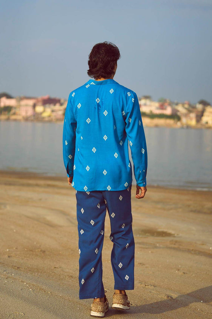 BLUE IKKAT PRINT SHIRT - dash and dot dash and dot