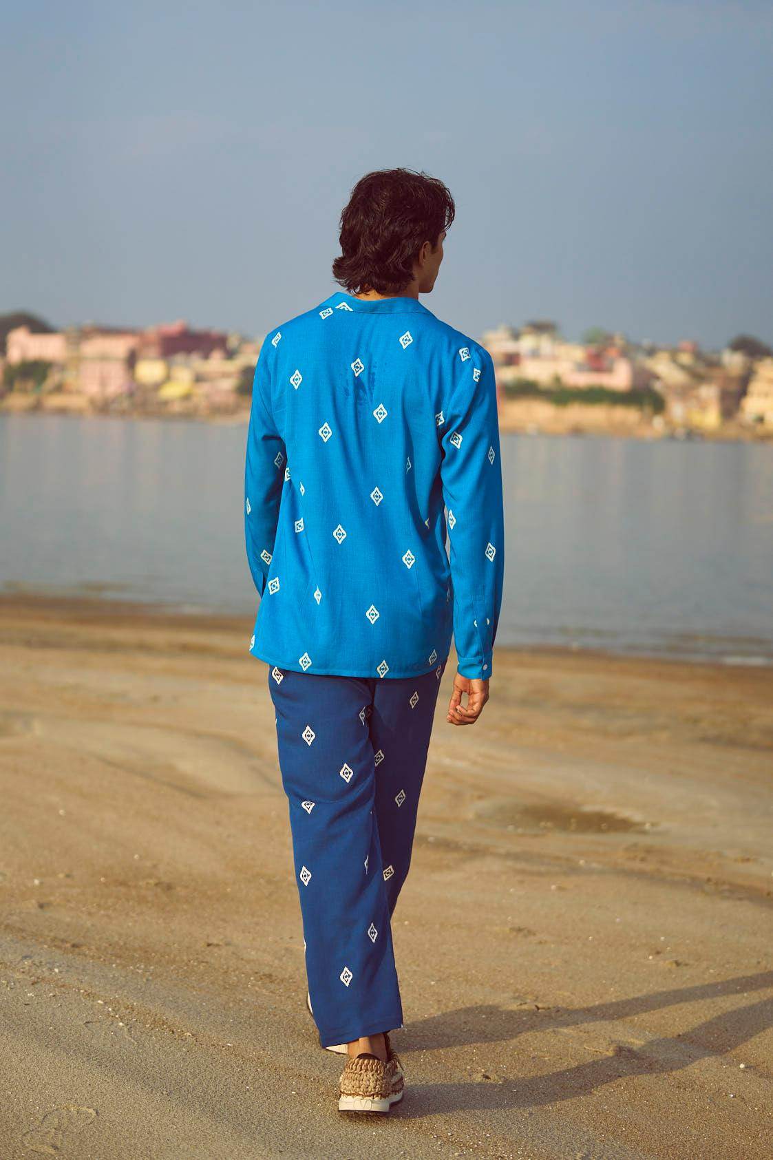 BLUE IKKAT PRINT SHIRT - dash and dot