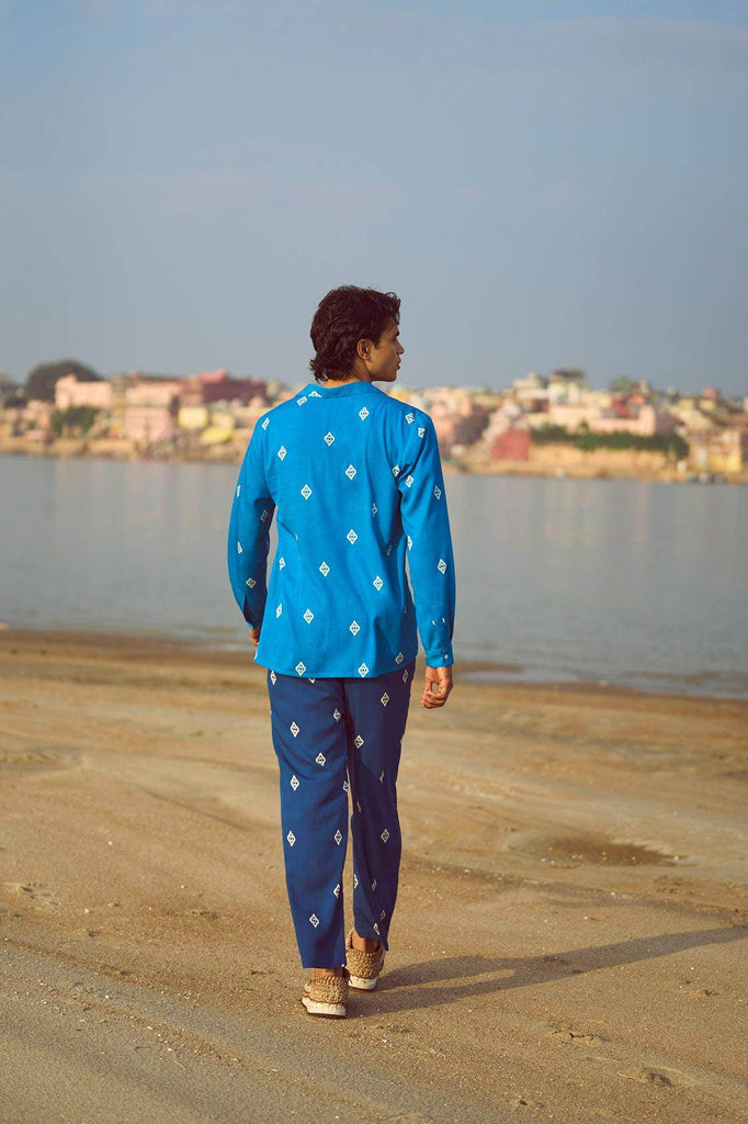 BLUE IKKAT PRINT PANT - dash and dot dash and dot