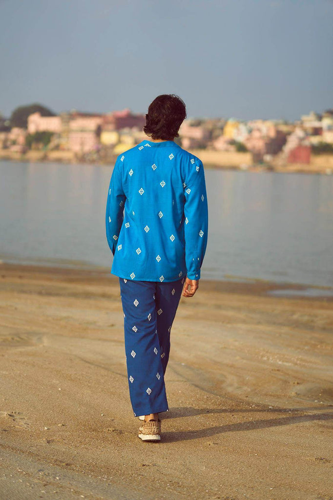 BLUE IKKAT PRINT PANT - dash and dot dash and dot