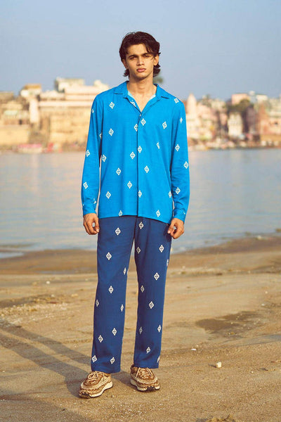 BLUE IKKAT PRINT PANT - dash and dot