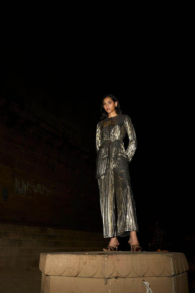 PLEATED LAMÉ PANT - dash and dot dash and dot