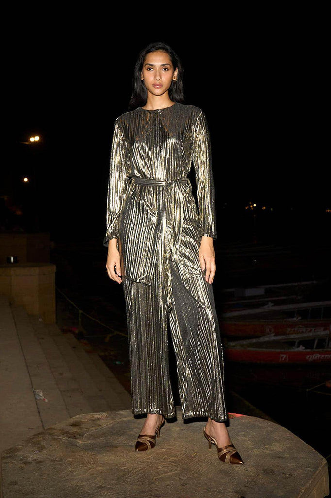 PLEATED LAMÉ PANT SET - dash and dot dash and dot