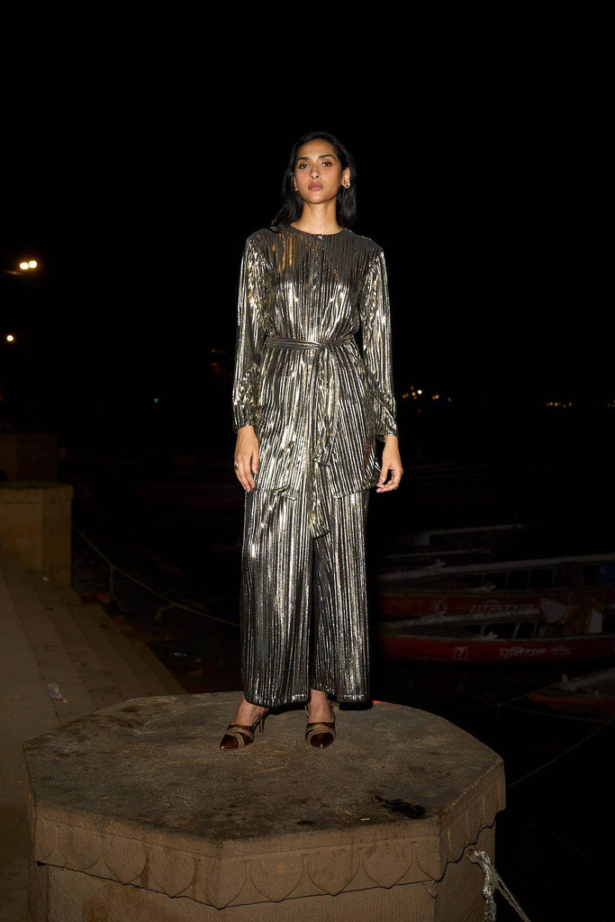 PLEATED LAMÉ PANT SET - dash and dot dash and dot