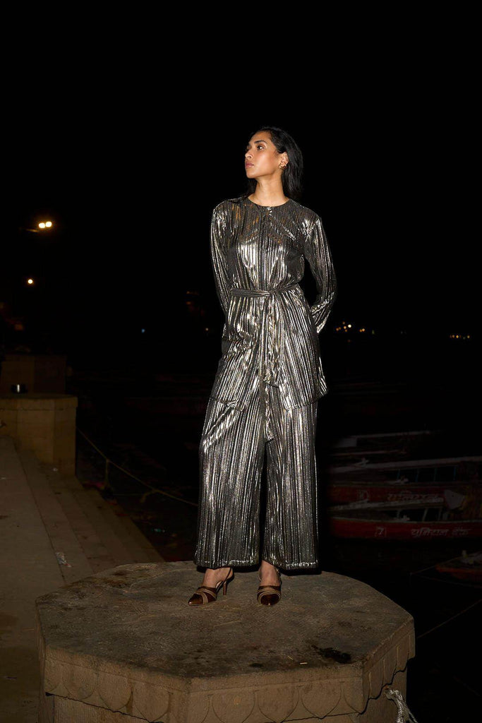 PLEATED LAMÉ PANT - dash and dot dash and dot