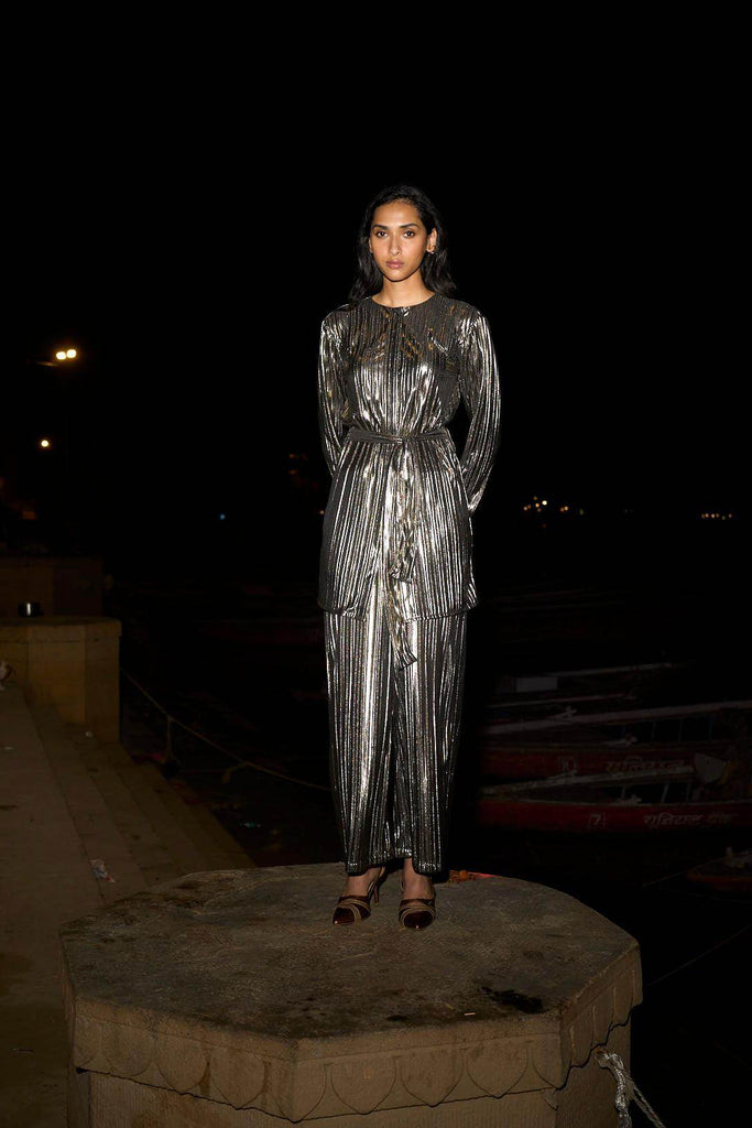 PLEATED LAMÉ PANT - dash and dot dash and dot