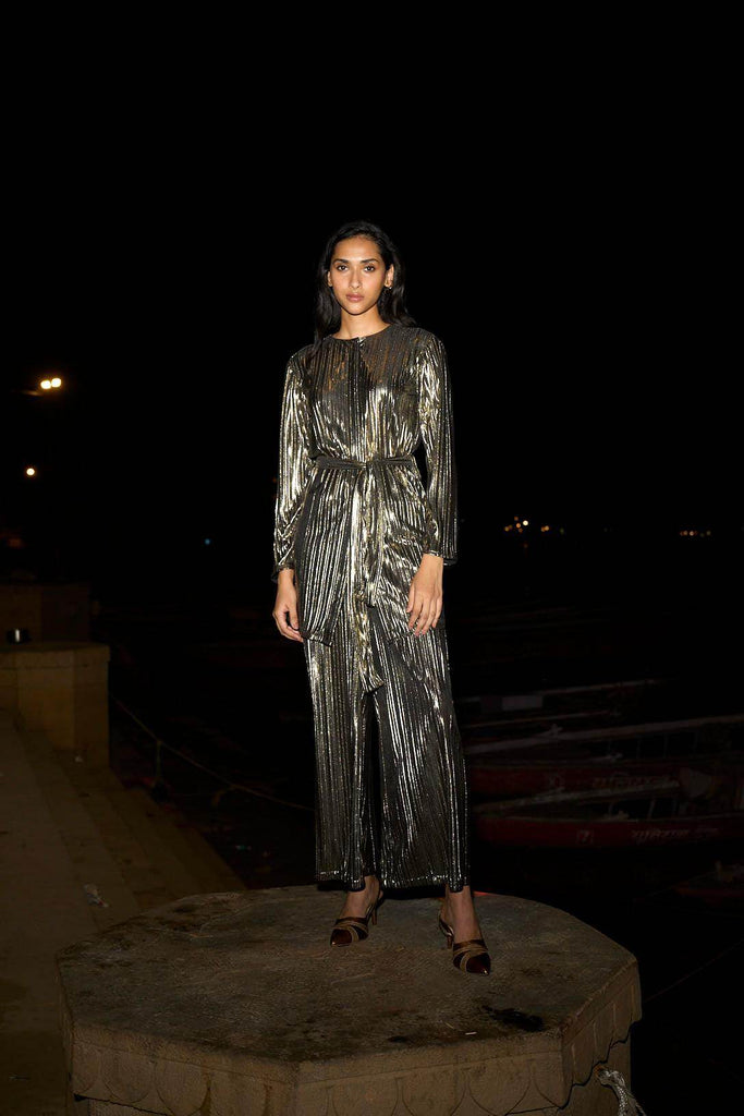 PLEATED LAMÉ PANT SET - dash and dot dash and dot