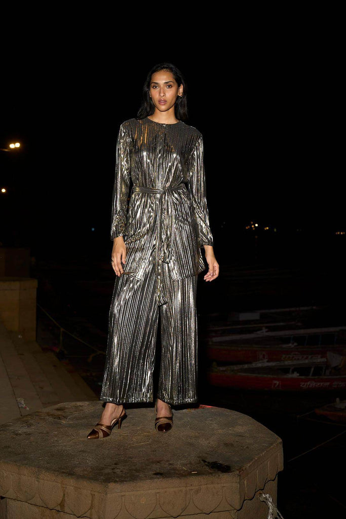 PLEATED LAMÉ PANT SET - dash and dot dash and dot