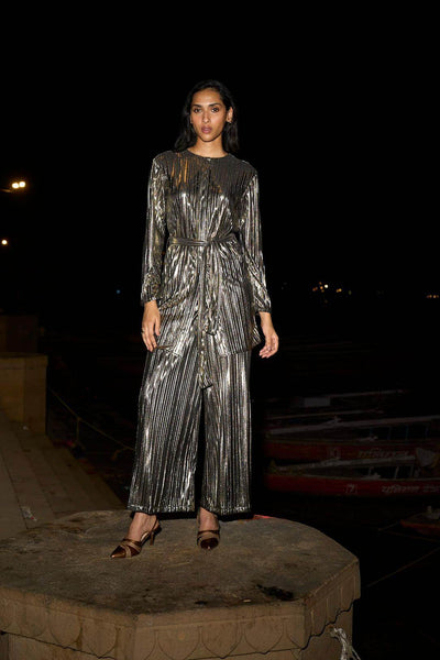 PLEATED LAMÉ PANT - dash and dot