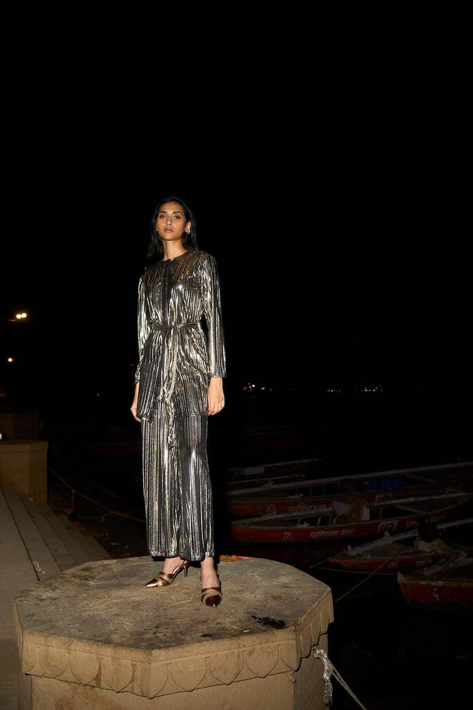 PLEATED LAMÉ PANT - dash and dot dash and dot