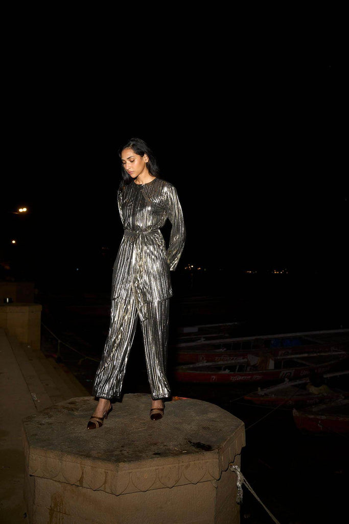 PLEATED LAMÉ PANT - dash and dot dash and dot