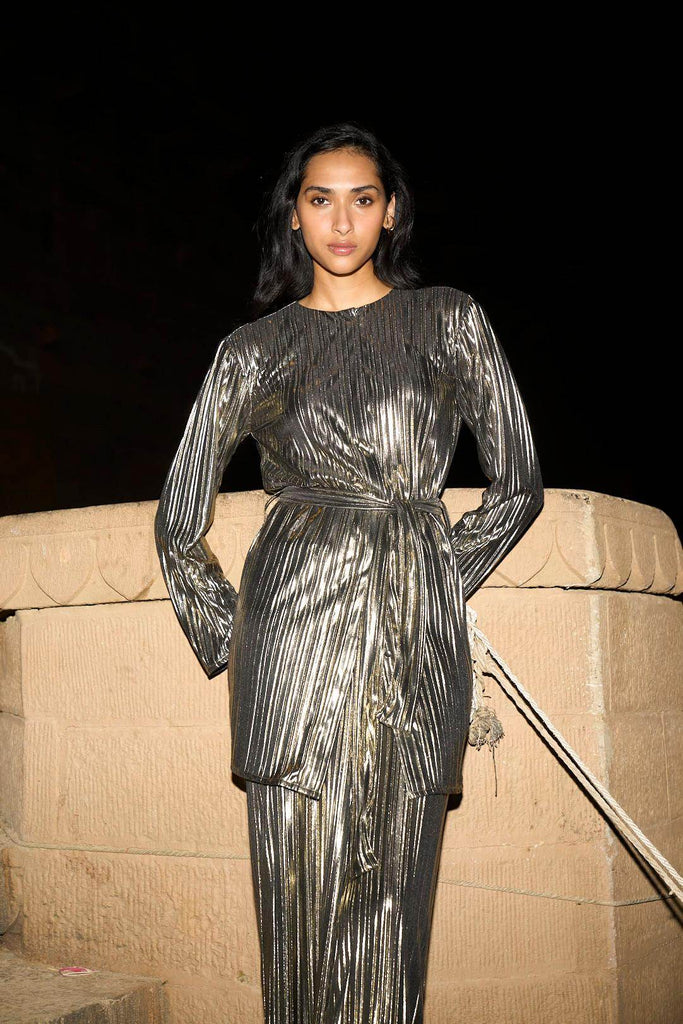 PLEATED LAMÉ PANT SET - dash and dot dash and dot