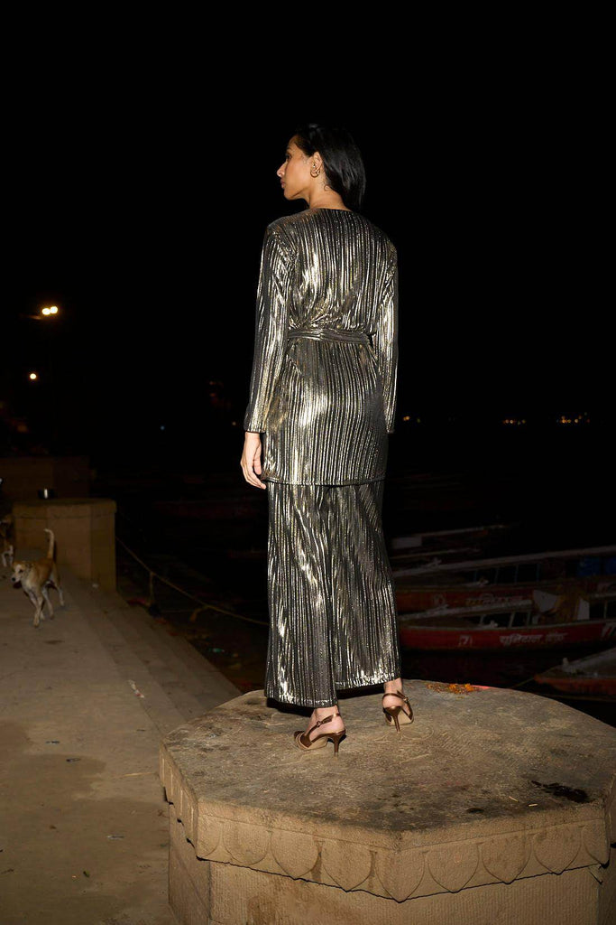 PLEATED LAMÉ PANT - dash and dot dash and dot