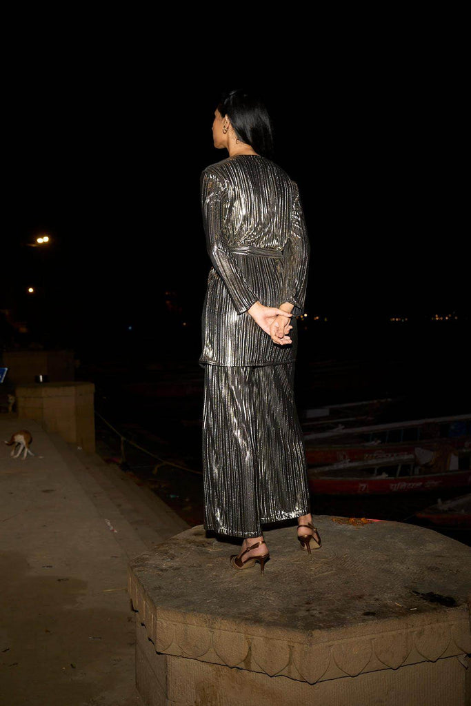 PLEATED LAMÉ PANT - dash and dot dash and dot