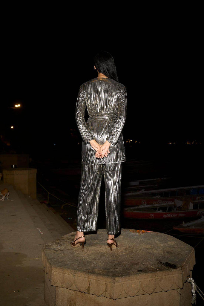 PLEATED LAMÉ PANT SET - dash and dot dash and dot