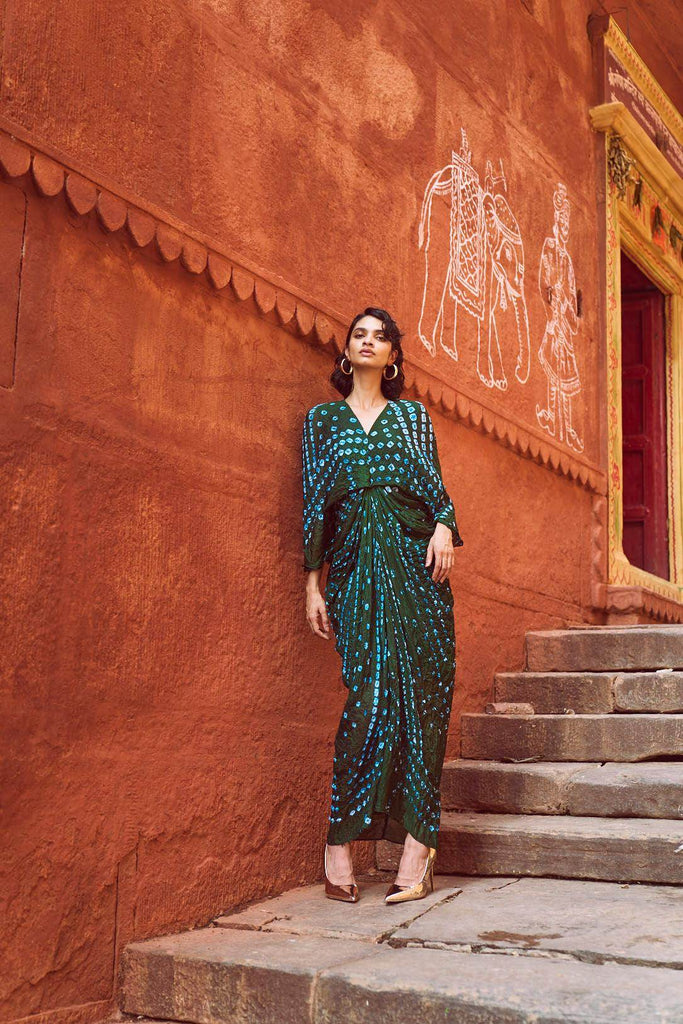 BANDHANI DRAPED KAFTAN - dash and dot dash and dot