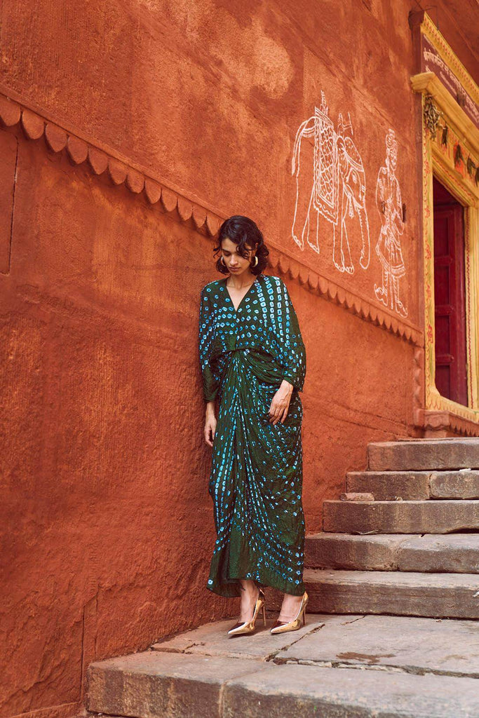 BANDHANI DRAPED KAFTAN - dash and dot dash and dot