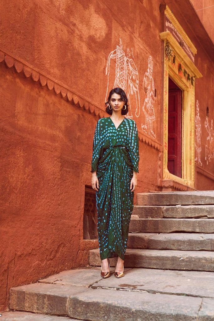 BANDHANI DRAPED KAFTAN - dash and dot dash and dot