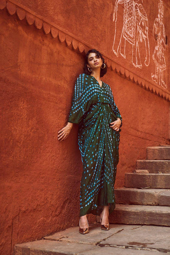 BANDHANI DRAPED KAFTAN - dash and dot dash and dot