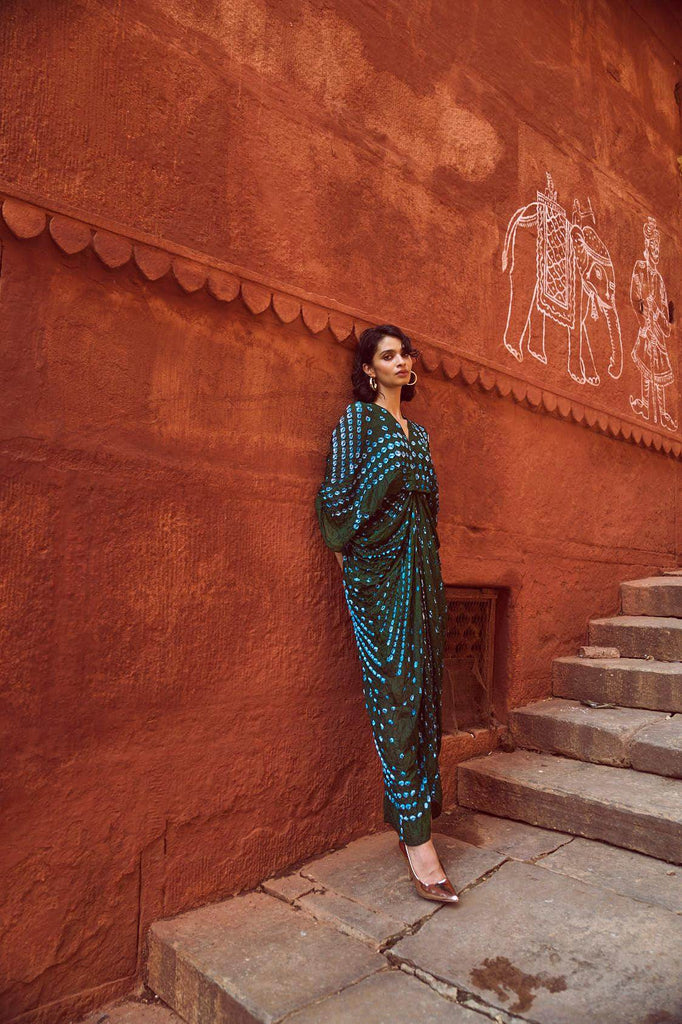 BANDHANI DRAPED KAFTAN - dash and dot dash and dot