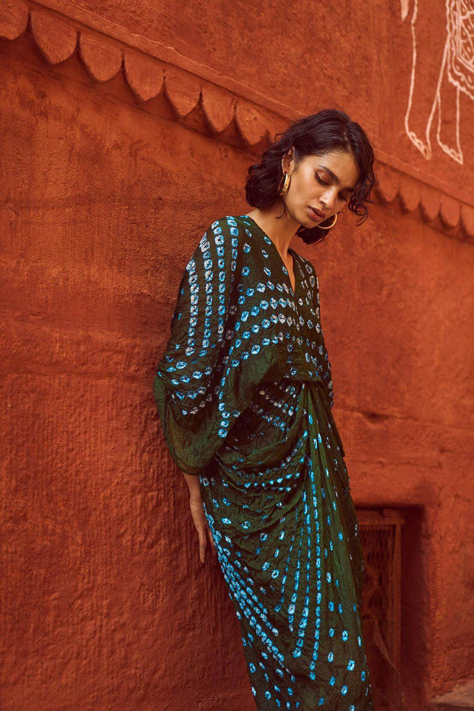 BANDHANI DRAPED KAFTAN - dash and dot dash and dot