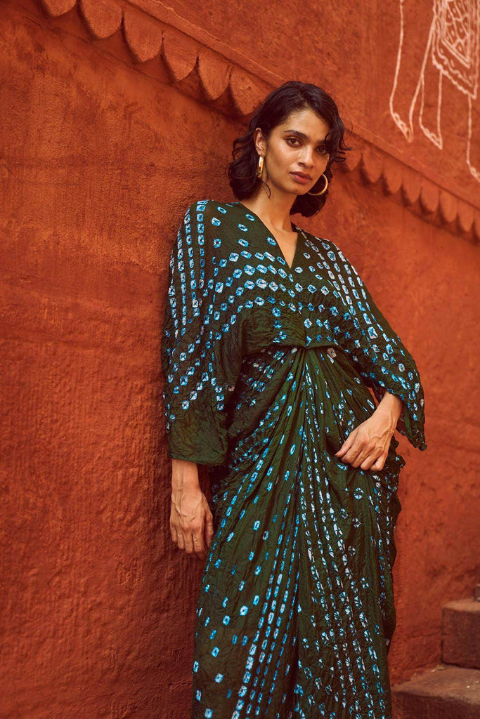 BANDHANI DRAPED KAFTAN - dash and dot dash and dot