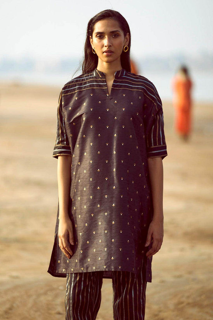 MOTIF & STRIPE BOXY BROCADE TOP - dash and dot dash and dot