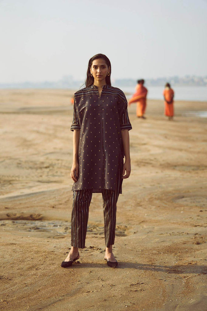 MOTIF & STRIPE BOXY BROCADE TOP - dash and dot dash and dot