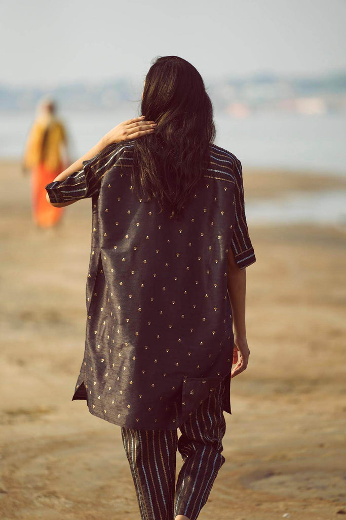 MOTIF & STRIPE BOXY BROCADE TOP - dash and dot dash and dot