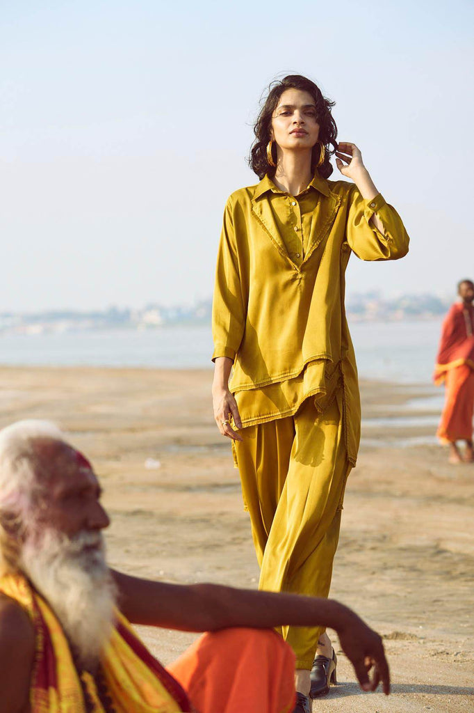 OCHRE INVERTED PLEAT PANT - dash and dot dash and dot